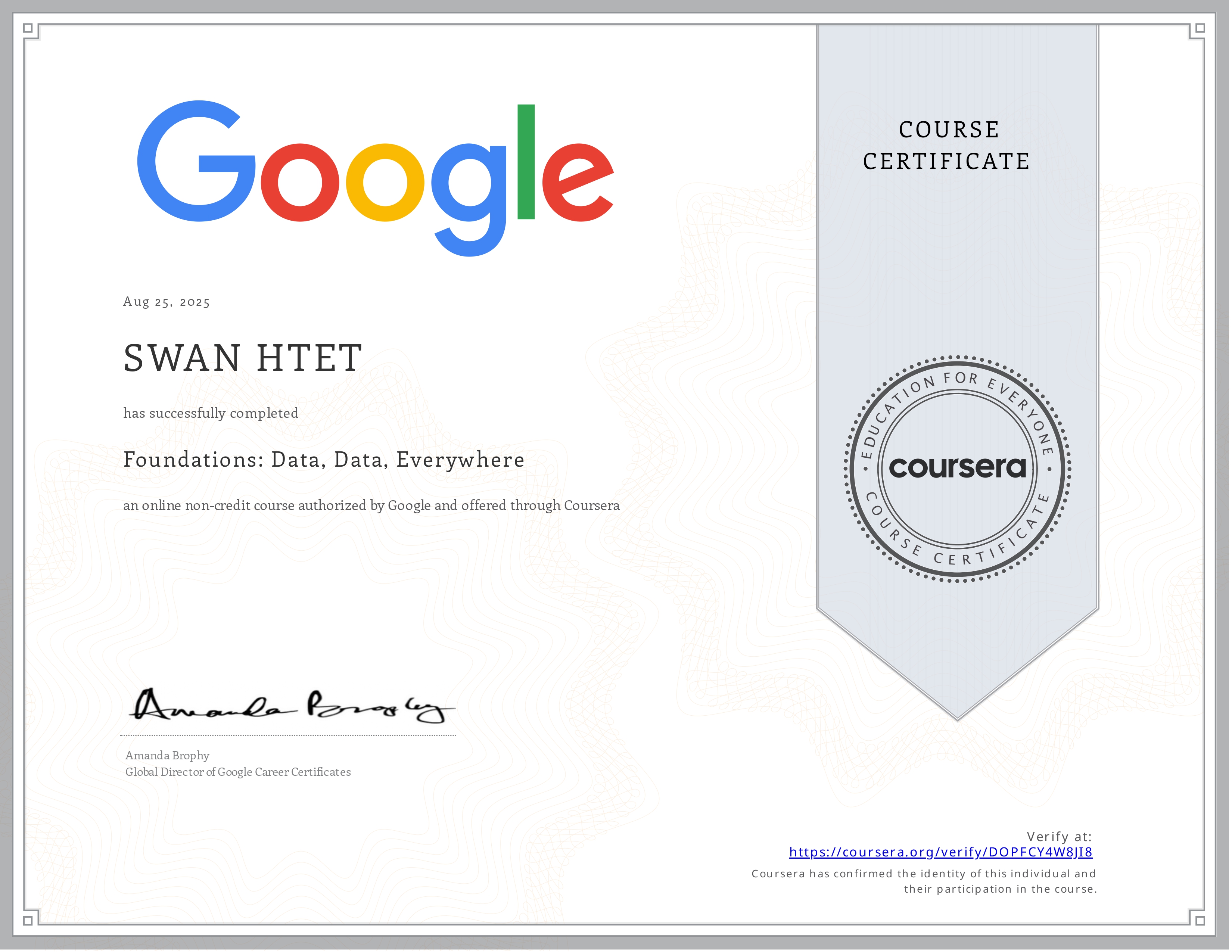 Foundation Data Certificate